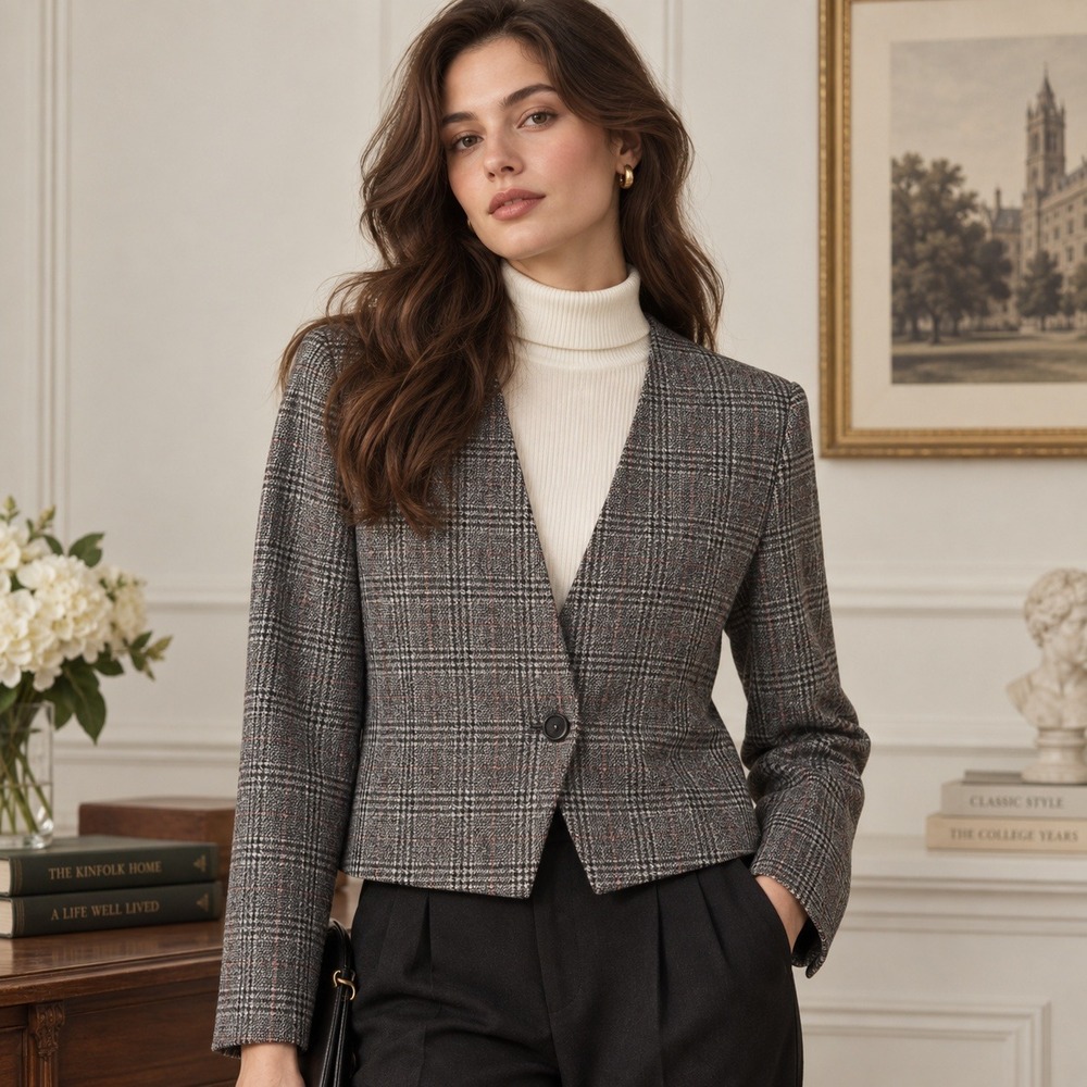 Vintage Larry Levine Plaid Collarles Blazer Old Money Dark Academia Union USA 10